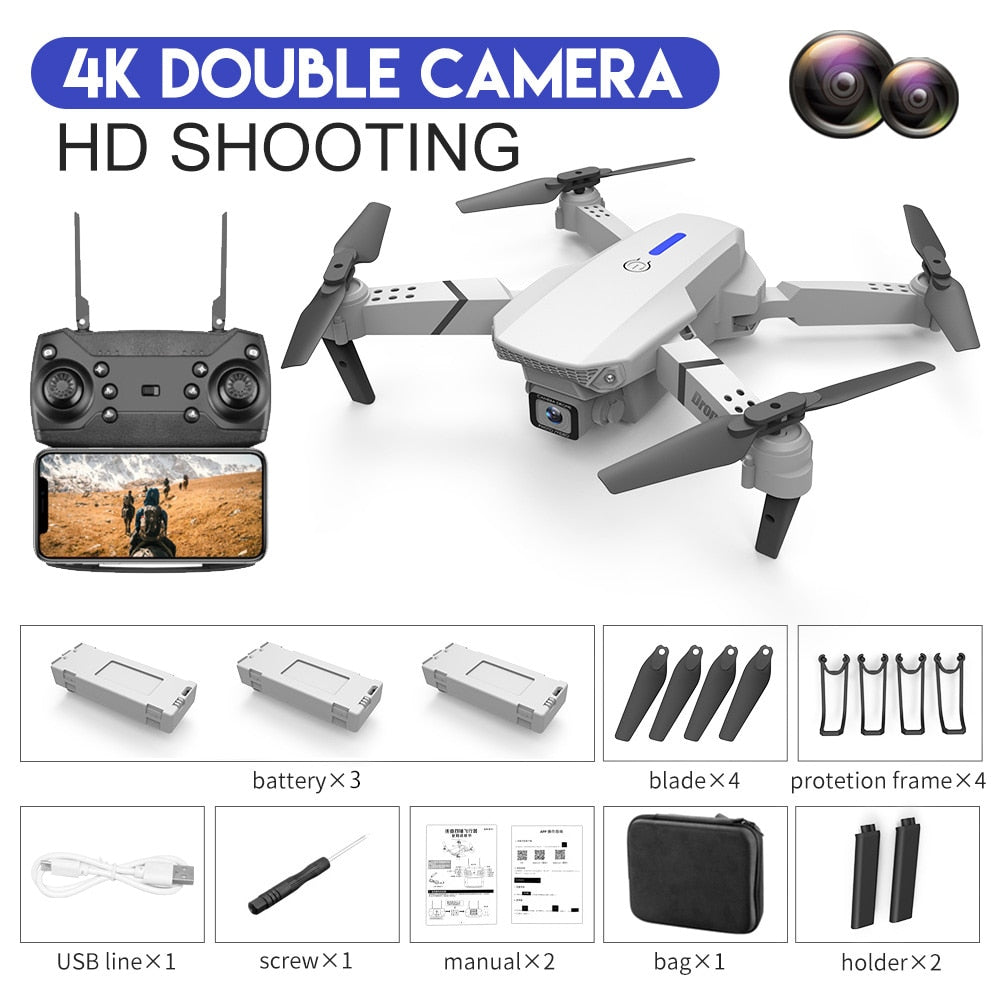 E88Pro RC Drone 4K Professinal With 1080P Wide Angle